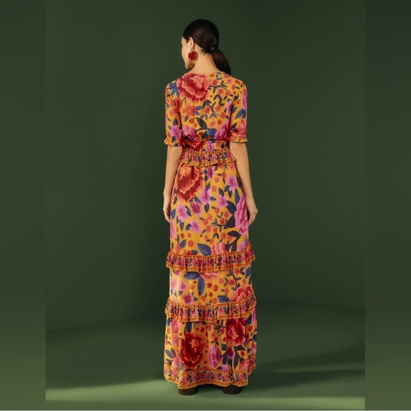 FARM RIO | FLORAL DREAM MAXI DRESS | Small | Anthropologie | Tiered Gown - Picture 6 of 10